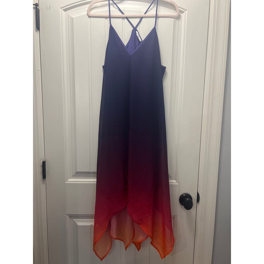 Bar III Women Boho Whimsical Handkerchief-Hem Midi Trapeze Dress Size XL Purple - Picture 2 of 6